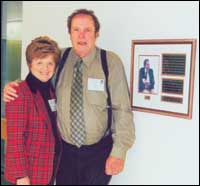 Jim and Janice Russ with the new plaque hung near the Mary Free Bed Orthotics entrance.