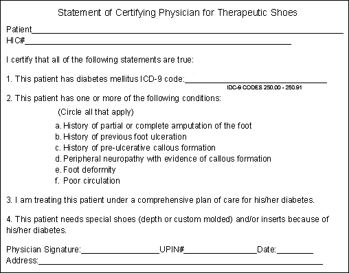 medicare diabetic shoe form
