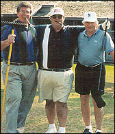 Tom Watson, Rudy Becker, and Ted at a Thranhardt Classic Golf Tourney.