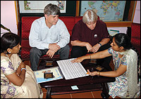 From left: Albina Shankar, director of Mobility India; Dr Sarwar, Pakistan Institute of Prosthetics and Orthotic Science; Dan Blocka, ISPO education chair; and Ritu Ghosh, deputy director of Mobility India, look over the curriculum of the Category II single-discipline course at the recent inspection carried out by ISPO. Photo by Carson Harte.