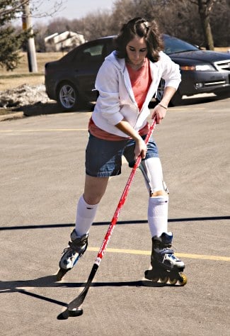 Decker plays street hockey