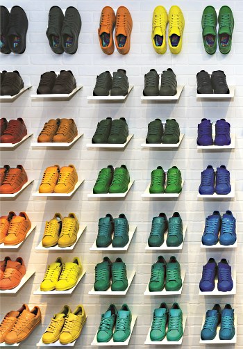 rainbow assortment of shoes