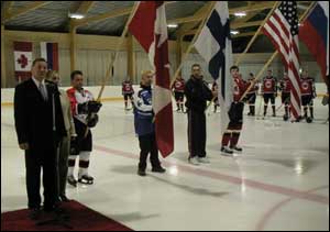 Opening Ceremony at the First Standing Amputee Ice Hockey World Championship, Kisakallio, Finland, April 27-30, 2003.