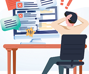 Concept of missing deadline, bad time management. Scene of tired, nervous, stressed man clutches head at work, to do list with red ticks. Flat vector cartoon illustration isolated on white background